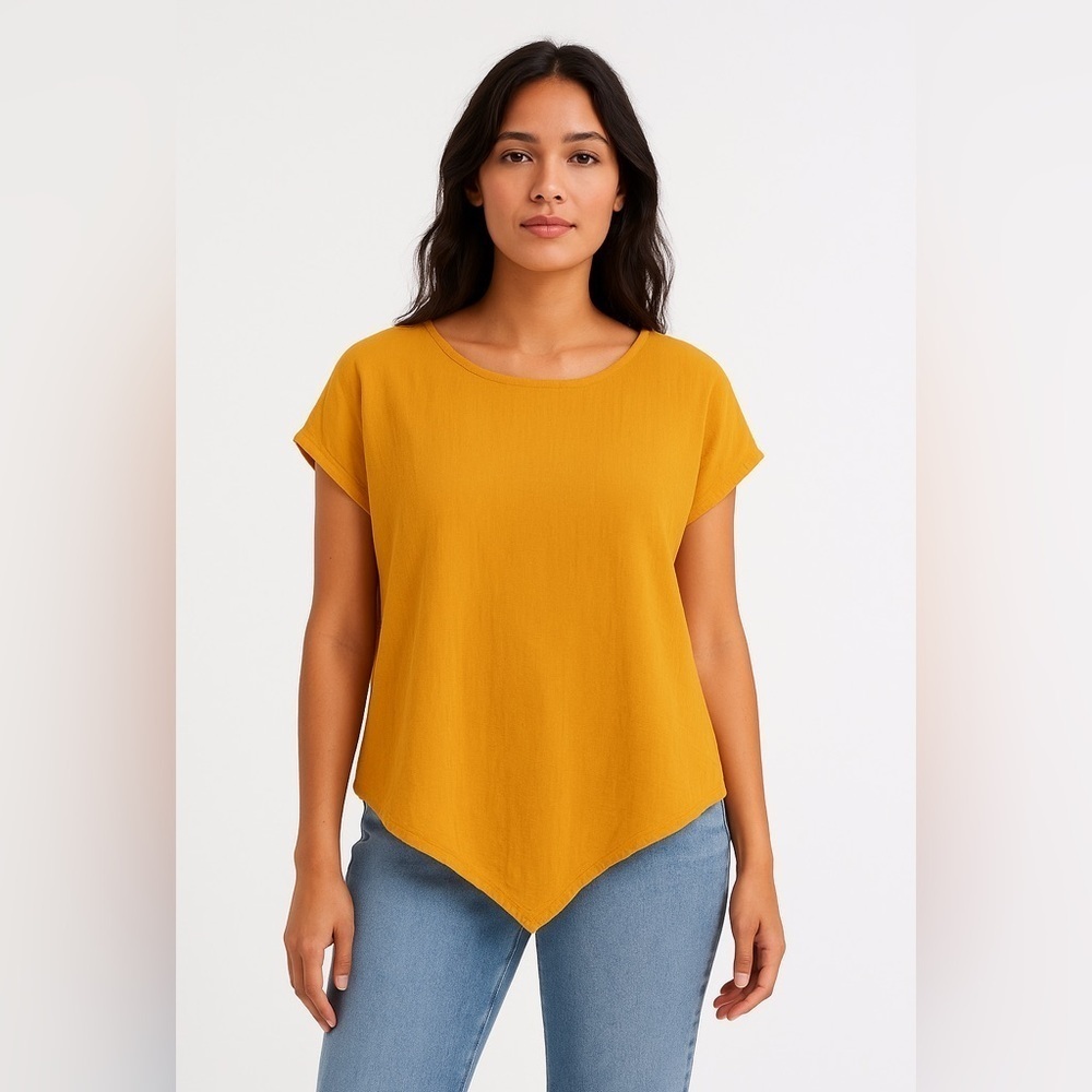 Oh My Gauze! Mustard Yellow Handkerchief Hem Top | Size 2 (Fits L/XL 12–14)